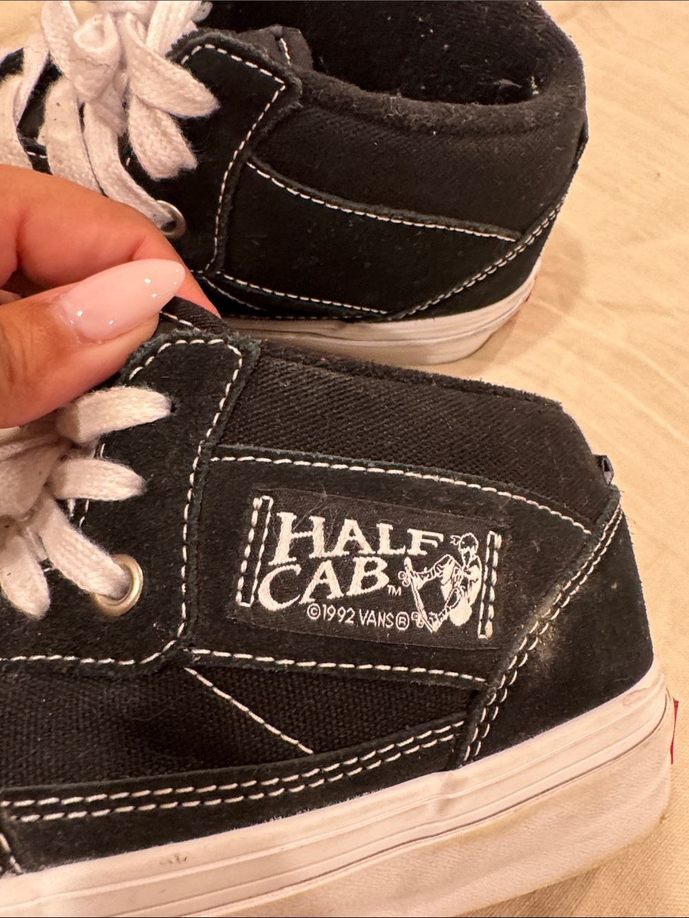 Half Cab Vans Kids Black Suede Mid-Top Sneakers with White Laces - Picture 4 of 8